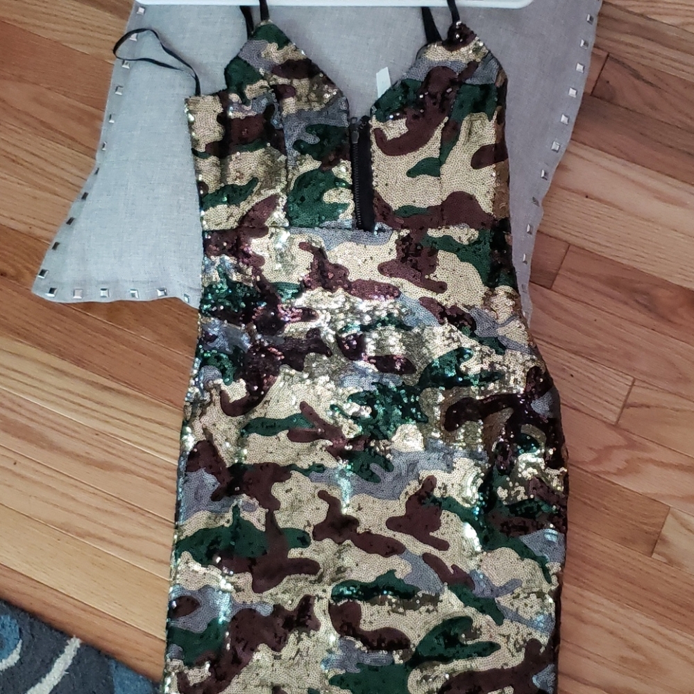 Camouflage Sequins Mini Dress